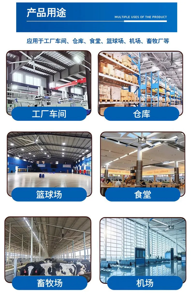 润喆HVLS工业大风扇适用工厂车间仓库篮球场食堂畜牧场机场