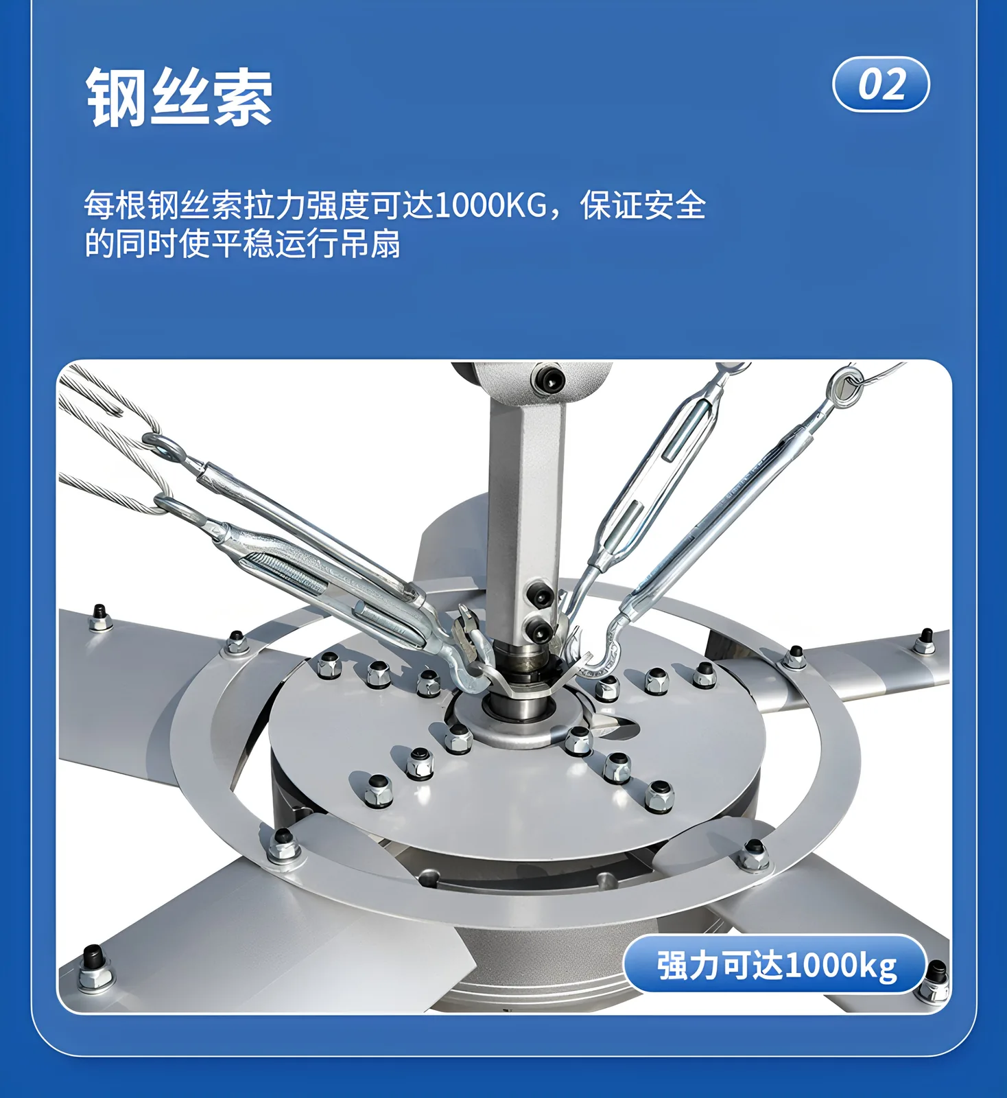 润喆HVLS工业大风扇钢丝索拉锁 每根拉力达1000kg安全防坠